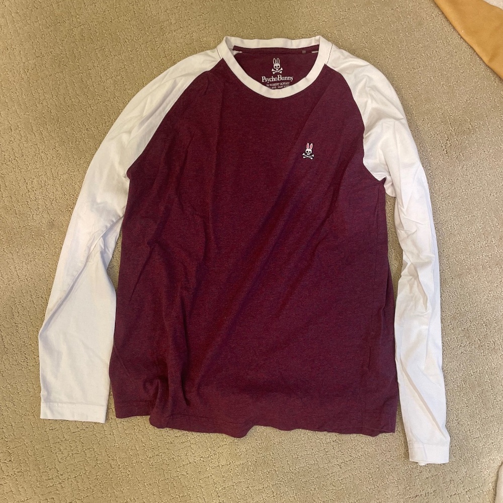 Mens Medium (size 5) Maroon and White Psycho Bunny Long-sleeve T